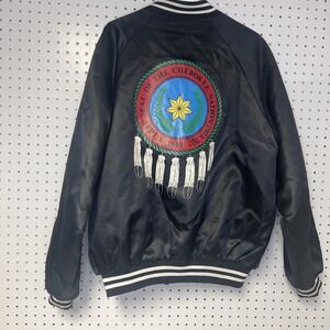 Vintage Hartwell Nylon Bomber Cherokee Nation Seal Black XL 46 48 Made in‎ USA